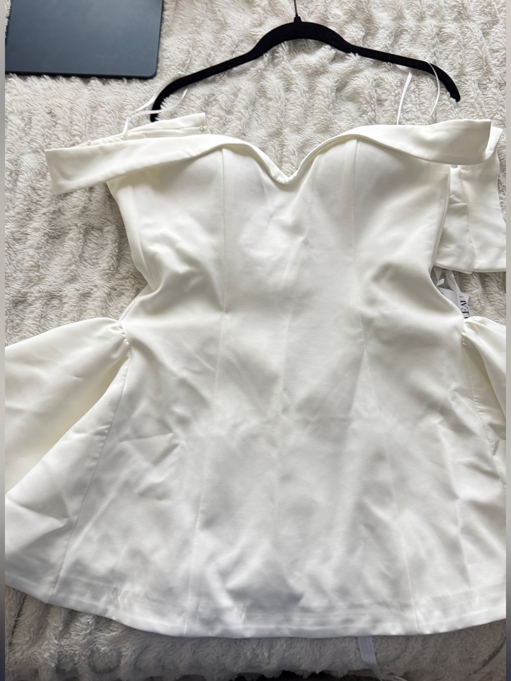 Ivory Satin Blouse - V-Neck Puff Sleeve